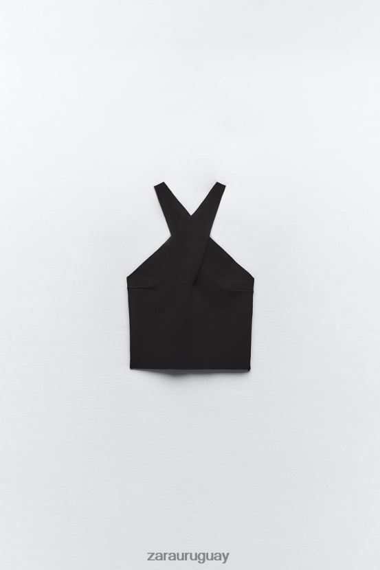 Zara top de punto cruzado mujer H6RHL2276 negro ropa