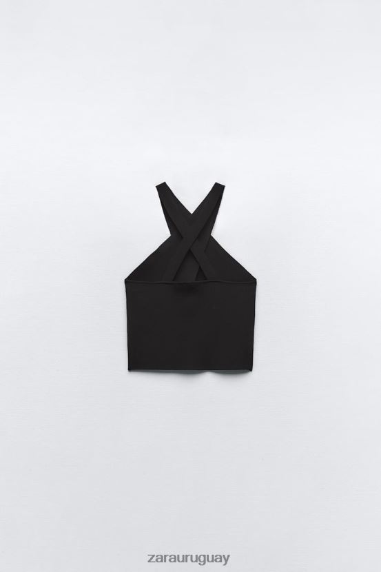 Zara top de punto cruzado mujer H6RHL2276 negro ropa
