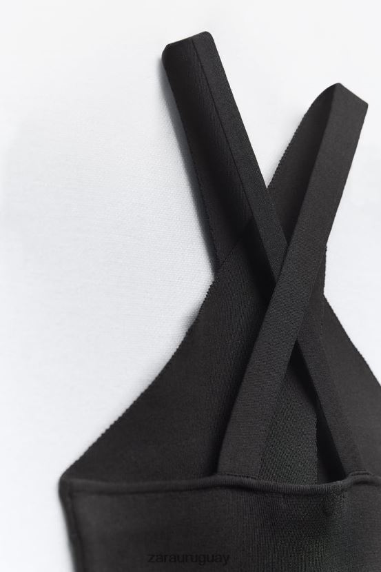 Zara top de punto cruzado mujer H6RHL2276 negro ropa