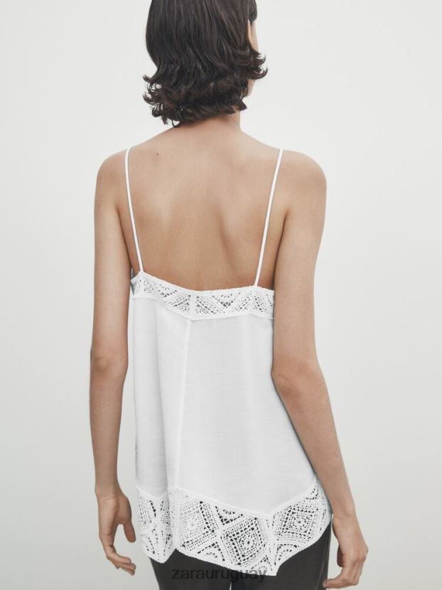 Zara top de tirantes con detalle de crochet mujer H6RHL2846 ostra blanca ropa