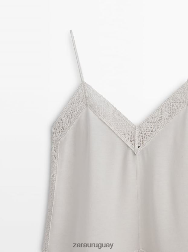 Zara top de tirantes con detalle de crochet mujer H6RHL2846 ostra blanca ropa