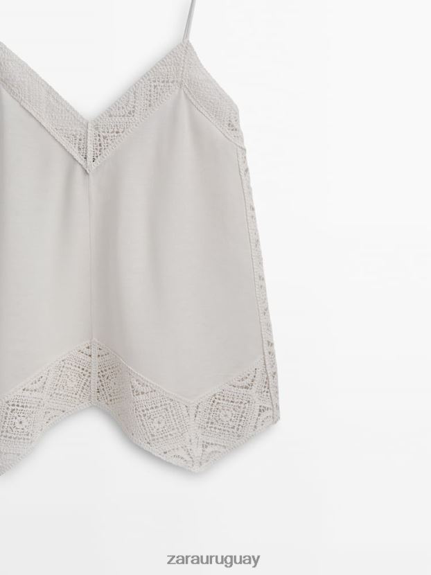 Zara top de tirantes con detalle de crochet mujer H6RHL2846 ostra blanca ropa