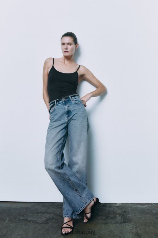 Zara top elástico con tirantes finos mujer H6RHL2876 negro ropa