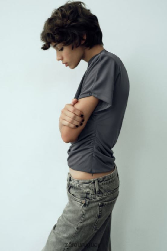 Zara top fruncido lateral mujer H6RHL2258 gris antracita ropa