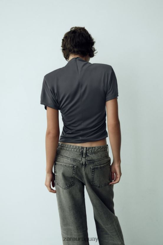 Zara top fruncido lateral mujer H6RHL2258 gris antracita ropa