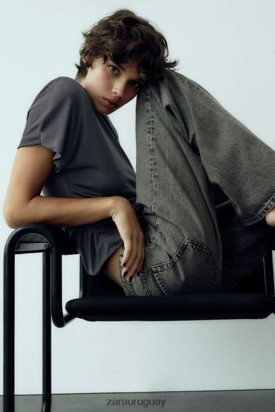 Zara top fruncido lateral mujer H6RHL2258 gris antracita ropa