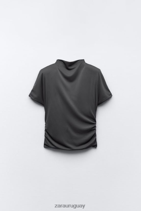 Zara top fruncido lateral mujer H6RHL2258 gris antracita ropa