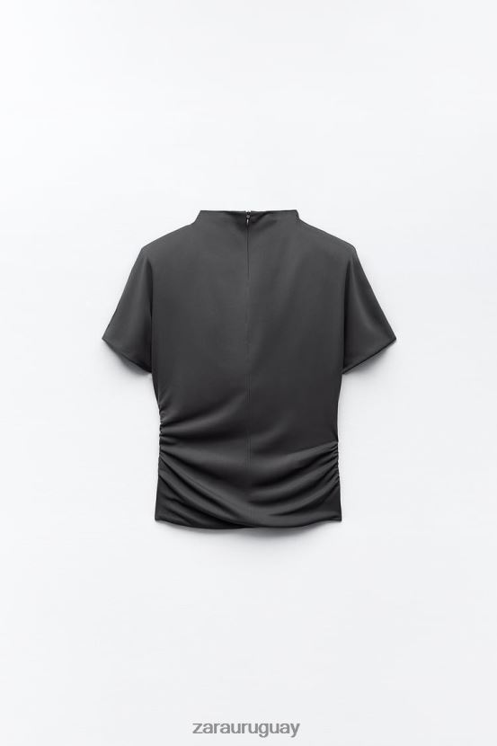 Zara top fruncido lateral mujer H6RHL2258 gris antracita ropa