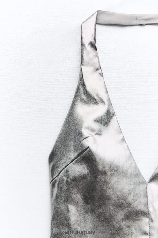 Zara top sin mangas metalizado mujer H6RHL2266 acero ropa