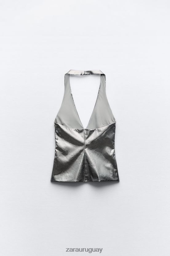 Zara top sin mangas metalizado mujer H6RHL2266 acero ropa