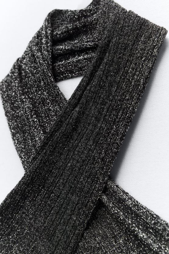 Zara top tejido cruzado con hilo metalizado mujer H6RHL2262 negro ropa