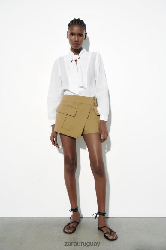 Zara Camisa lazo 100% lino mujer H6RHL2457 blanco ropa