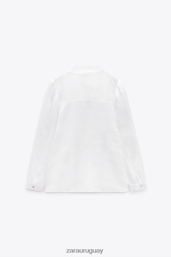 Zara Camisa lazo 100% lino mujer H6RHL2457 blanco ropa