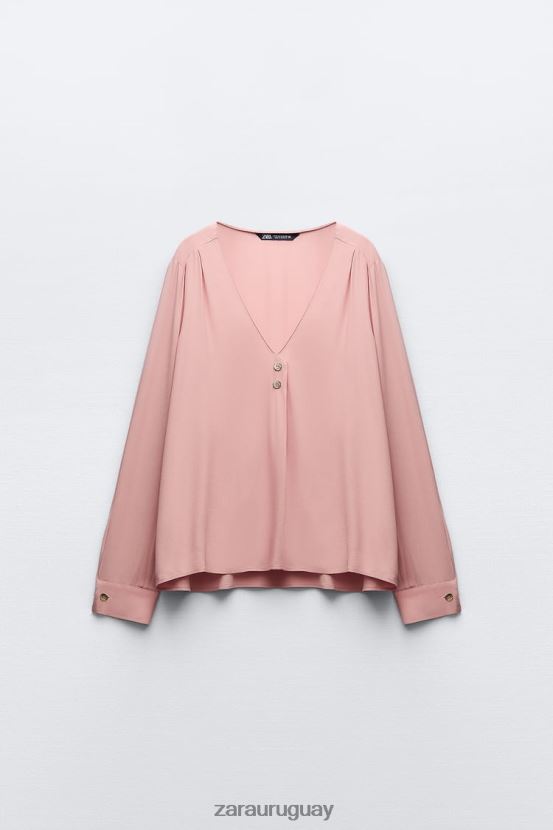 Zara blusa con botones dorados mujer H6RHL2441 rosa ropa