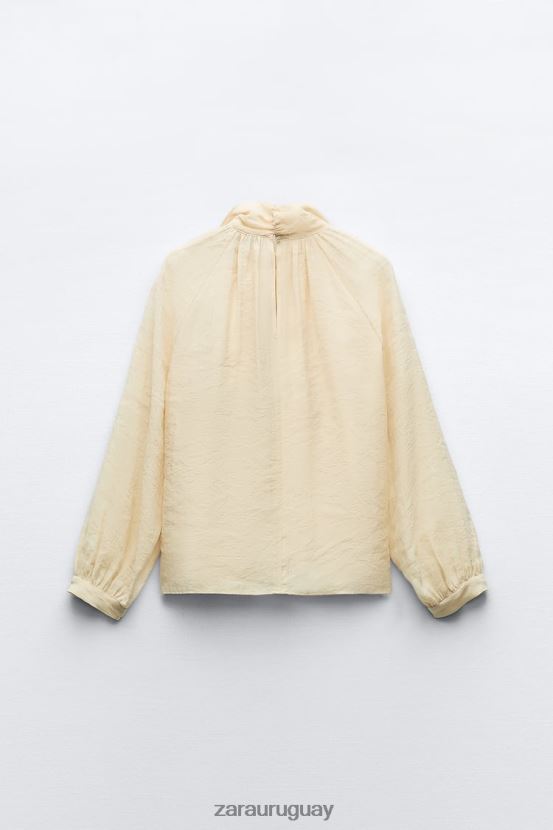 Zara blusa con cuello anudado mujer H6RHL2455 beige ropa