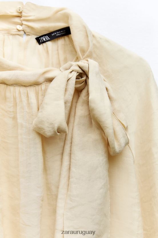 Zara blusa con cuello anudado mujer H6RHL2455 beige ropa