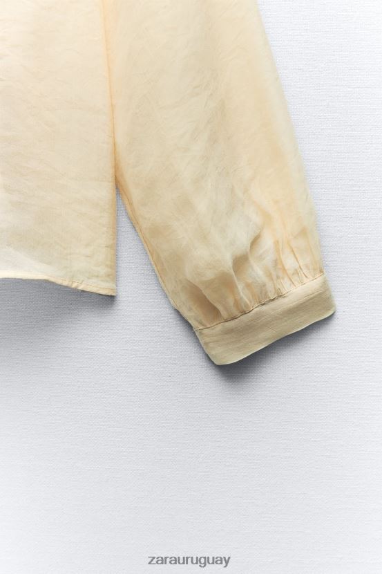 Zara blusa con cuello anudado mujer H6RHL2455 beige ropa