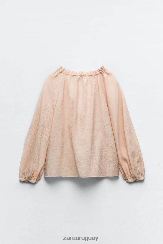 Zara blusa con cuello con volantes mujer H6RHL2373 beige/rosa ropa