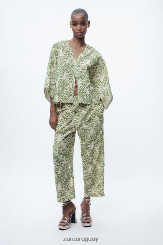 Zara blusa de algodón estampada mujer H6RHL2447 verde ropa