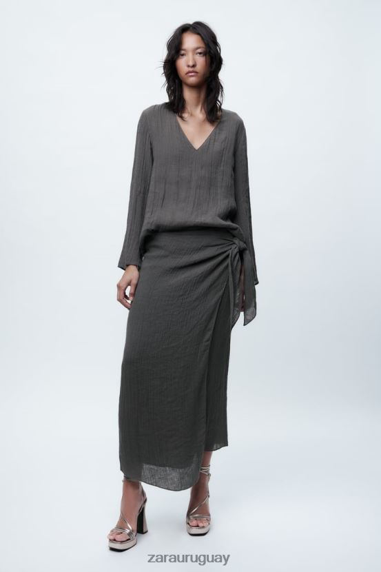 Zara blusa de lino mujer H6RHL2429 gris ropa