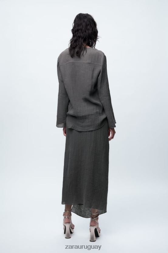 Zara blusa de lino mujer H6RHL2429 gris ropa