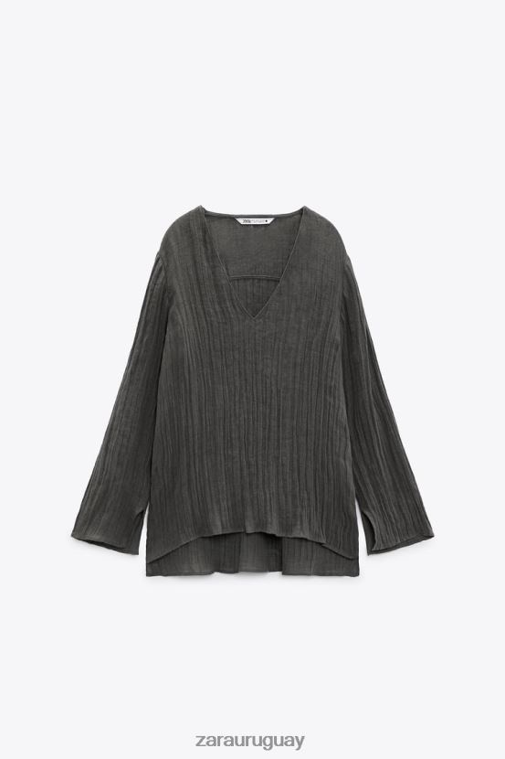 Zara blusa de lino mujer H6RHL2429 gris ropa