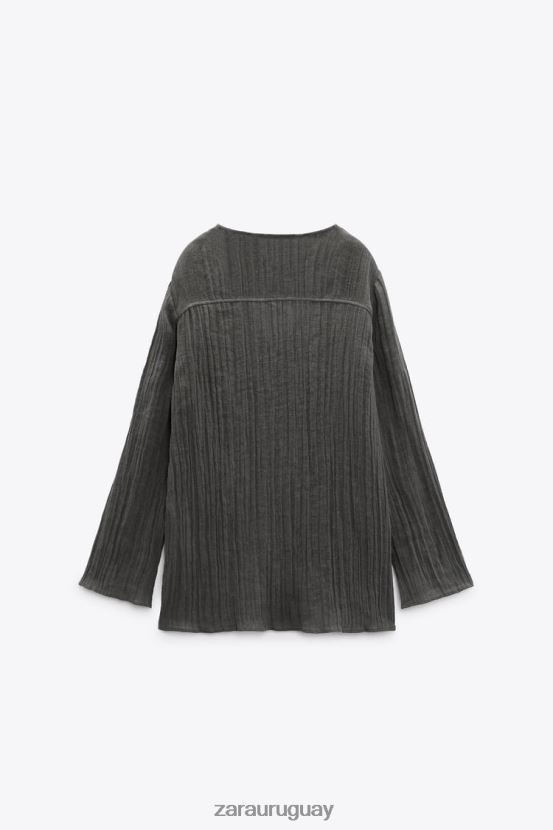 Zara blusa de lino mujer H6RHL2429 gris ropa