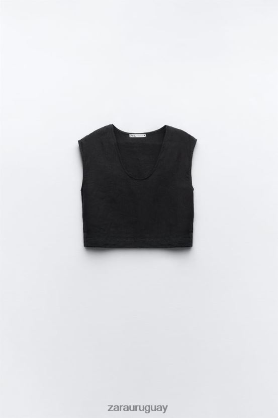 Zara blusa de lino mujer H6RHL2450 gris antracita ropa
