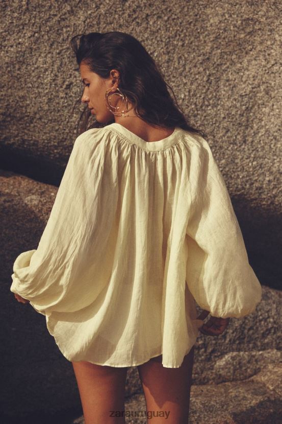 Zara blusa globo de ramio mujer H6RHL2410 amarillo ropa