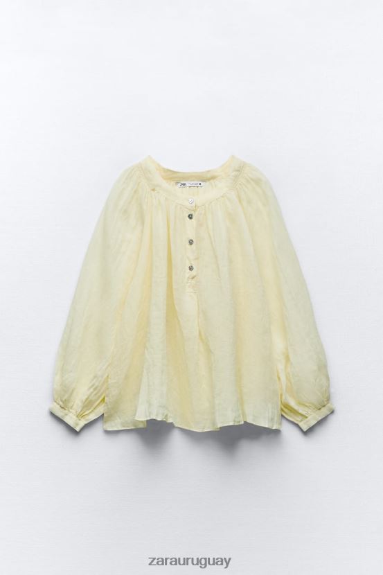 Zara blusa globo de ramio mujer H6RHL2410 amarillo ropa