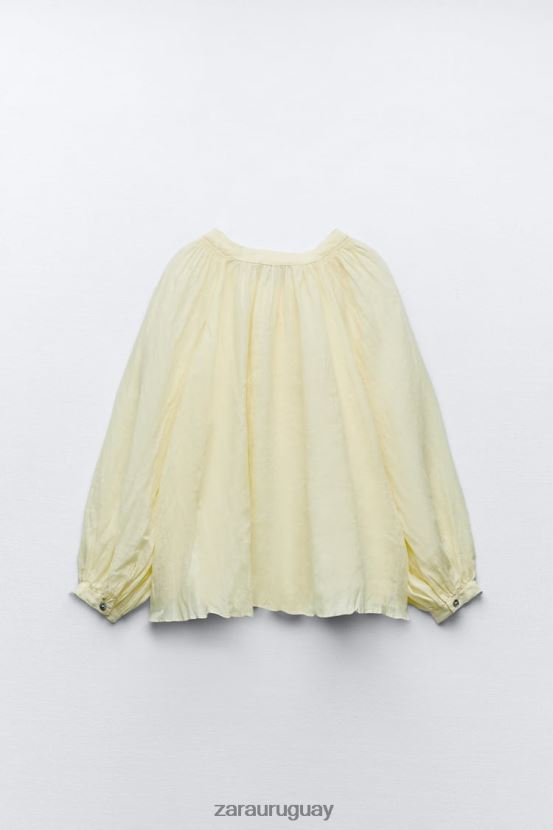 Zara blusa globo de ramio mujer H6RHL2410 amarillo ropa