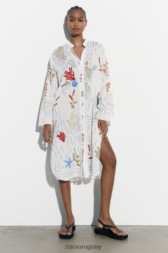 Zara blusa larga bordada mujer H6RHL2362 ostra blanca ropa