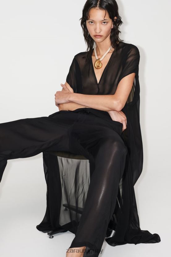 Zara blusa larga semitransparente mujer H6RHL2385 negro ropa