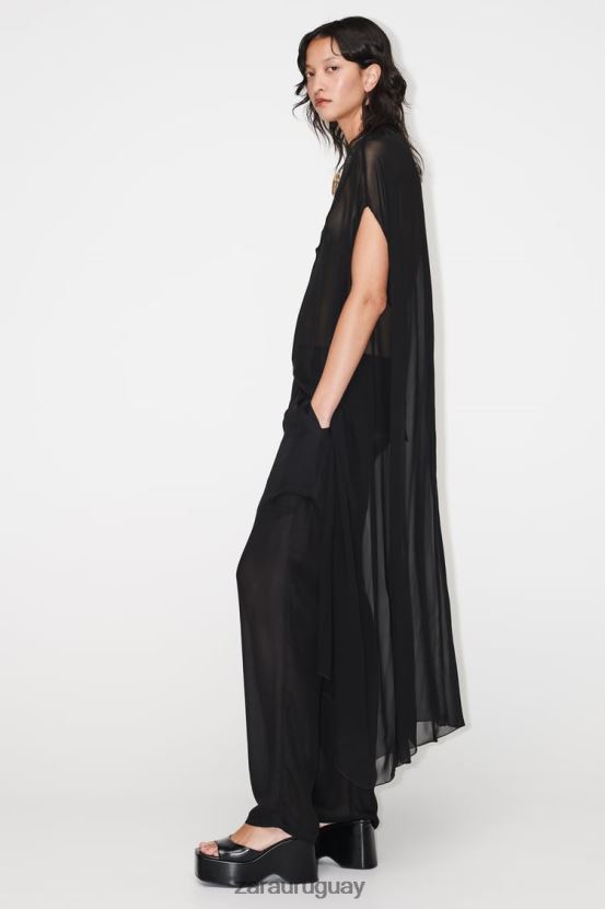 Zara blusa larga semitransparente mujer H6RHL2385 negro ropa