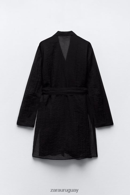 Zara blusa minimalista con cinturón mujer H6RHL2370 negro ropa