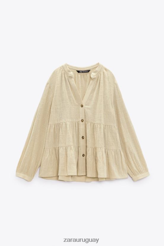 Zara blusa rústica a capas mujer H6RHL2386 beige ropa