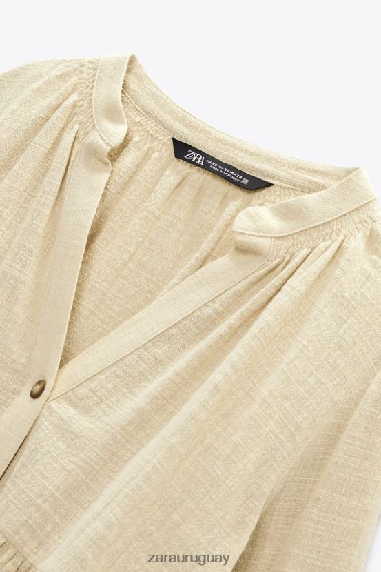 Zara blusa rústica a capas mujer H6RHL2386 beige ropa