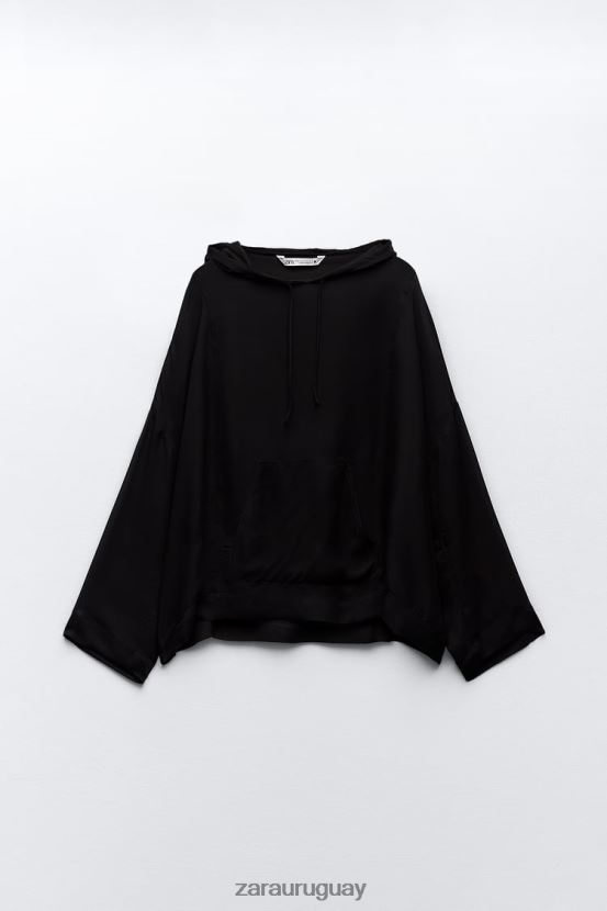 Zara blusa semitransparente con capucha mujer H6RHL2430 negro ropa