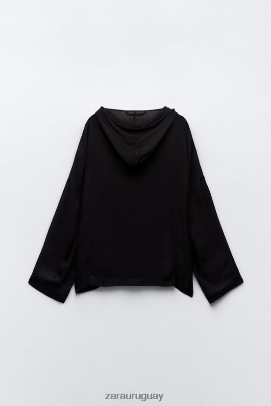 Zara blusa semitransparente con capucha mujer H6RHL2430 negro ropa