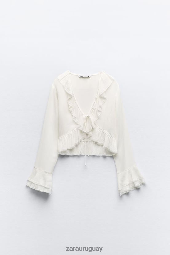 Zara blusa texturizada con volantes mujer H6RHL2364 crudo ropa