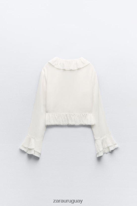 Zara blusa texturizada con volantes mujer H6RHL2364 crudo ropa