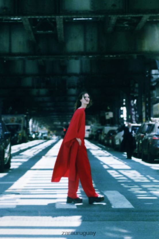 Zara blusa tipo capa asimétrica mujer H6RHL2306 rojo brillante ropa