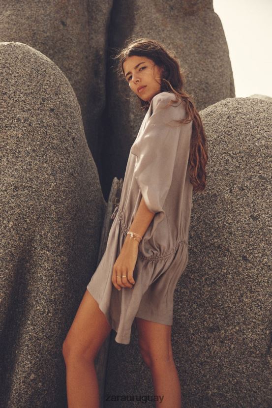 Zara blusa tipo túnica asimétrica mujer H6RHL2402 marrón/topo ropa