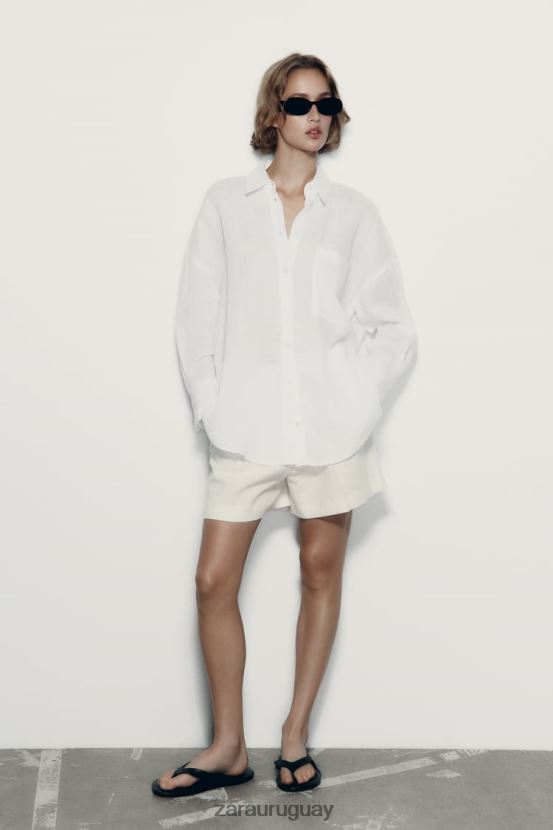 Zara camisa 100% lino mujer H6RHL2303 blanco ropa