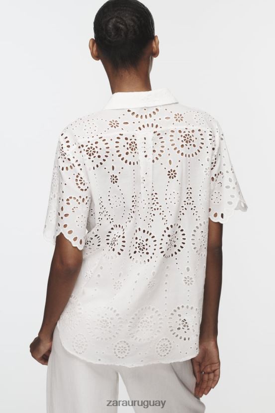 Zara camisa con bordado calado mujer H6RHL2380 ostra blanca ropa