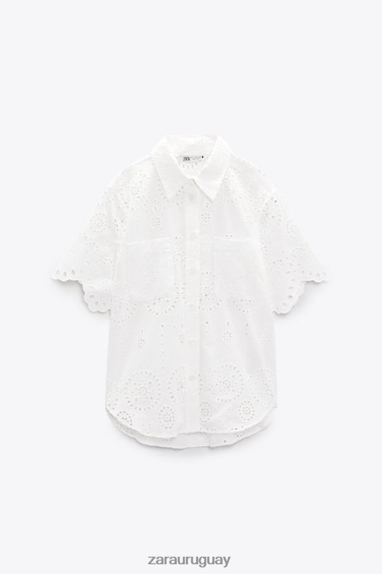 Zara camisa con bordado calado mujer H6RHL2380 ostra blanca ropa