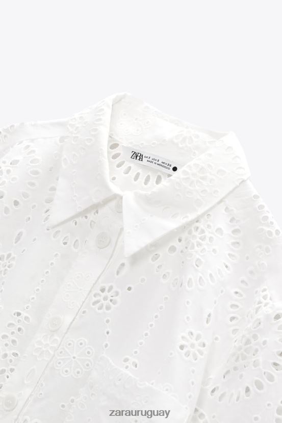 Zara camisa con bordado calado mujer H6RHL2380 ostra blanca ropa
