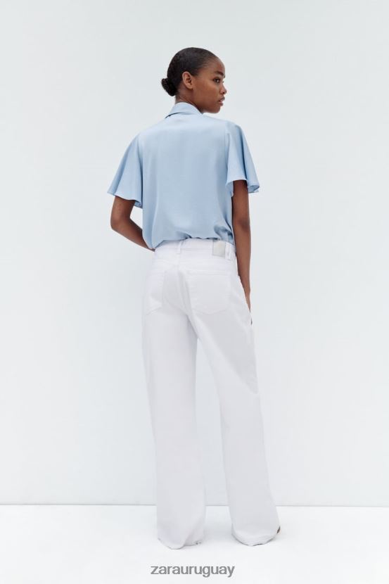 Zara camisa con efecto satinado y volantes mujer H6RHL2358 azul claro ropa