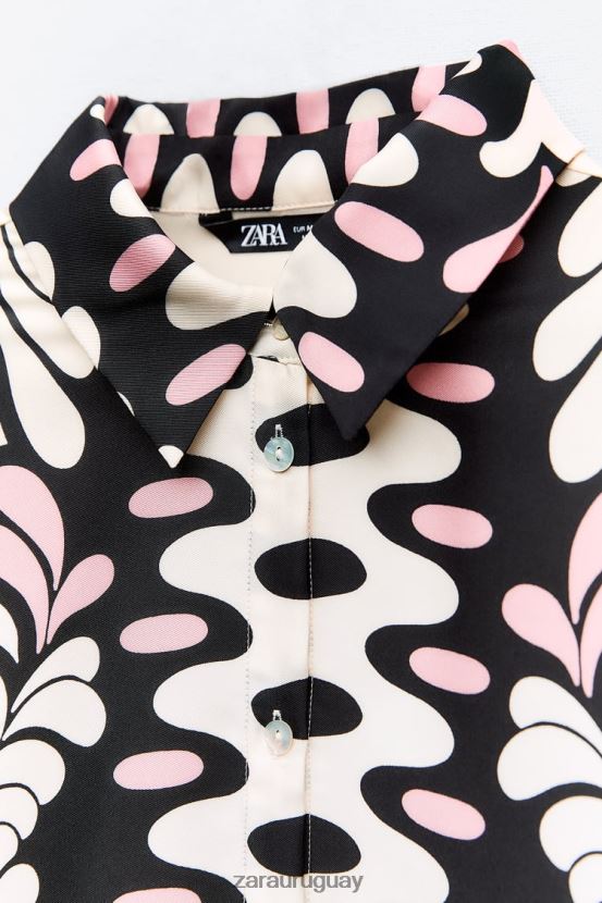 Zara camisa con estampado floral mujer H6RHL2360 crudo/negro ropa