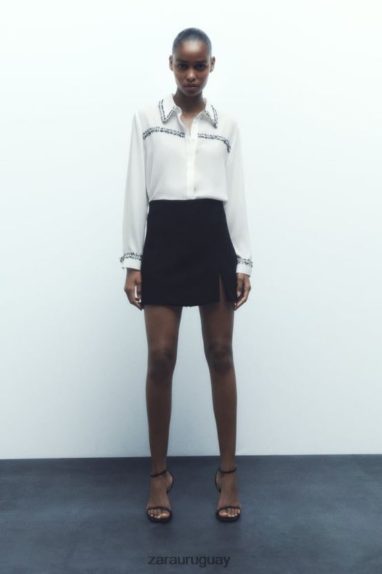 Zara camisa con textura combinada mujer H6RHL2309 ostra blanca ropa